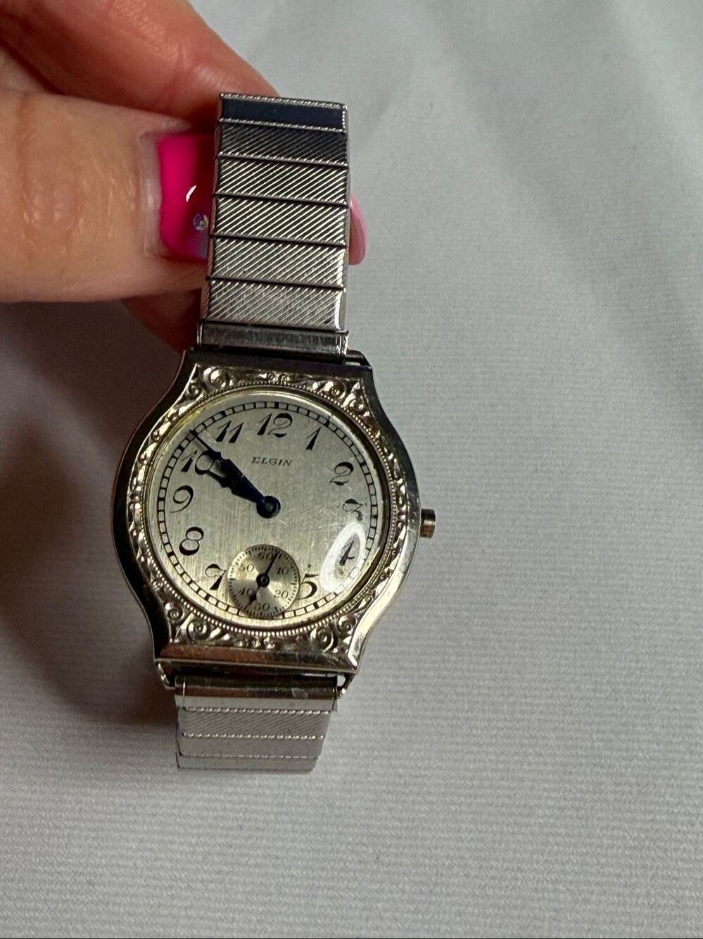 Vintage Elgin Ladies Art Deco Wrist Watch Silver Tone Engraved Untested